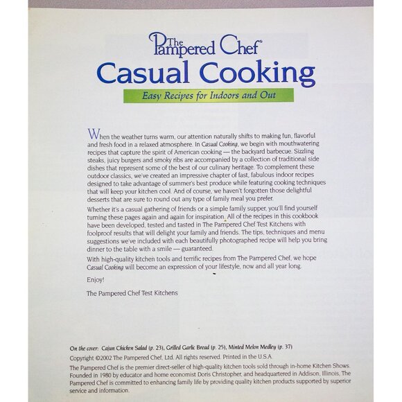 The Pampered Chef Casual Cooking Cookbook Easy Recipes For Indoors & Out 2002 - Picture 12 of 15